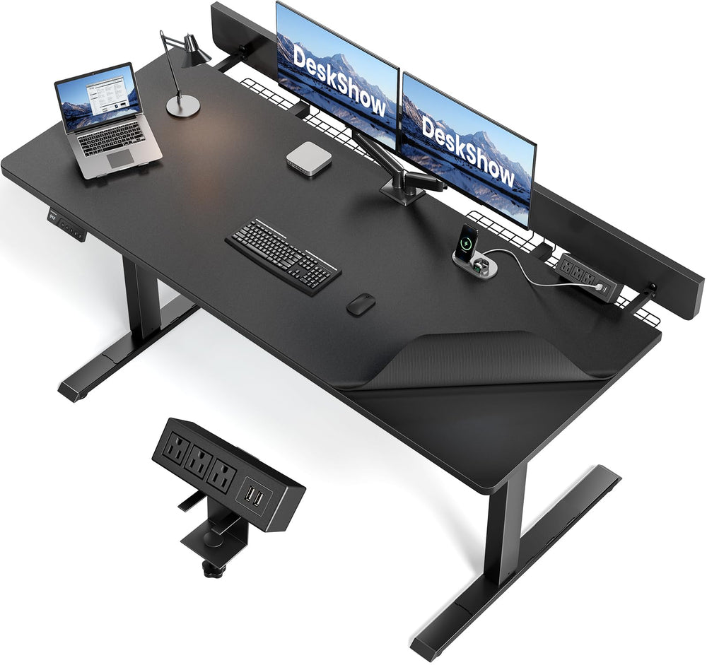 Electric Standing Desk 60x30 with Flip-Top Cable Management & Dual-Beam Frame
