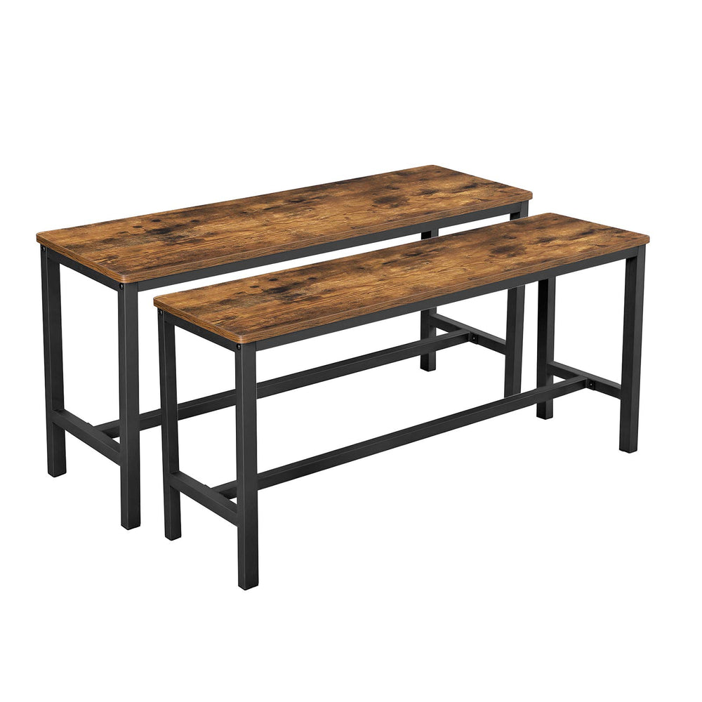 Rustic Brown Dining Bench Set of 2 with Steel Frame