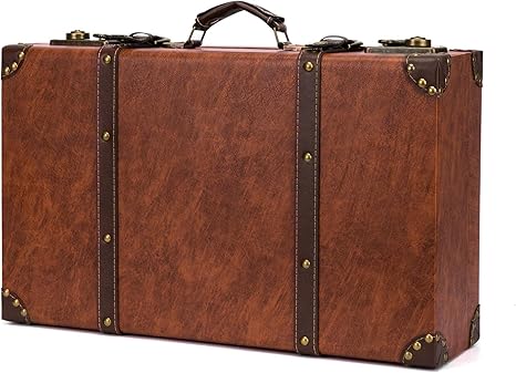Vintage Leather Suitcase Set with Wooden Frame