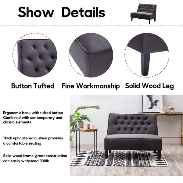Button Tufted Loveseat Settee Bench – Velvet Upholstered 2-Seat Sofa