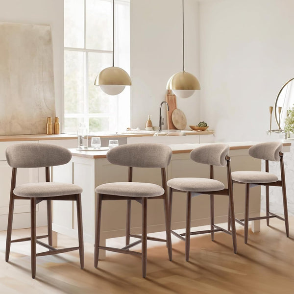 Upholstered Counter Height Bar Stools with Wood Legs