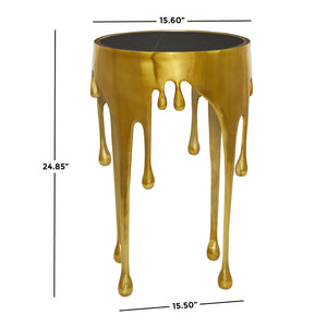 Round Aluminum Accent Table with Glass Top