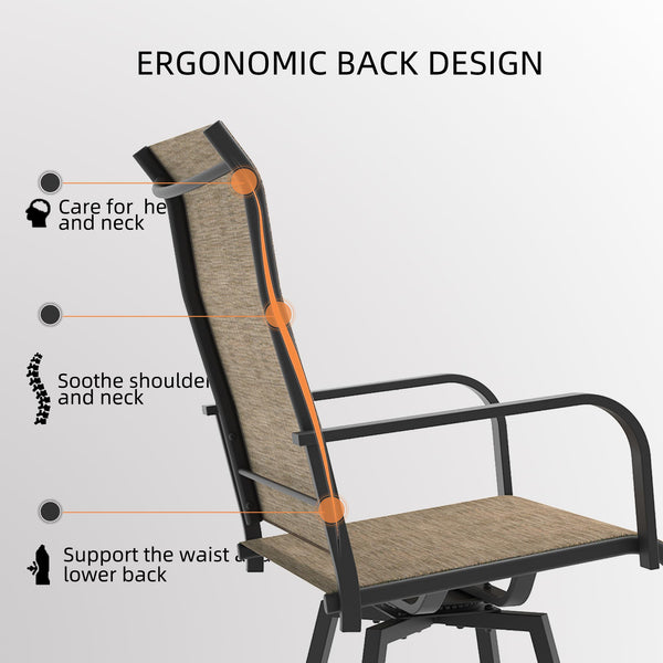 Outdoor Swivel Bar Stools Set of 2, Counter Height, Textilene Mesh