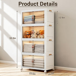 4-Tier Stackable Storage Cabinet with Magnetic Doors & Wheels