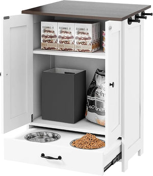 Metal Dog Feeding Station with Storage Cabinet and Elevated Bowls