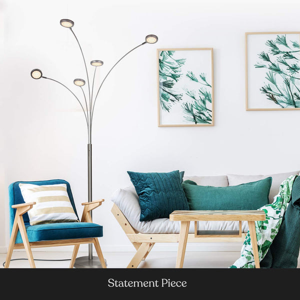 5-Head Arc Floor Lamp with Adjustable Arms