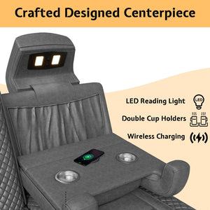 3-Seat Home Theater Recliner Sofa with USB Charging & LED Light