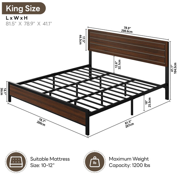 King & Queen Platform Bed Frame with Headboard