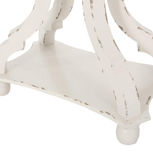 French Country Accent End Table – Hourglass Base, Distressed White & Natural