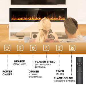 72-Inch Recessed & Wall Mount Electric Fireplace