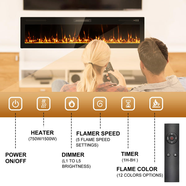 72-Inch Recessed & Wall Mount Electric Fireplace