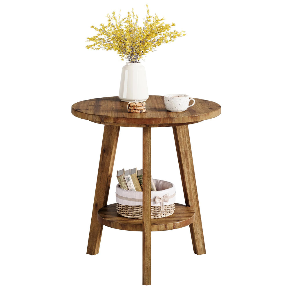 Round Wood End Table with Storage Shelf
