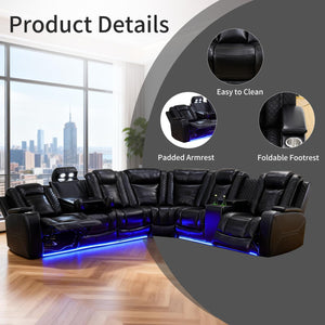 Power Reclining Sectional Sofa with LED Lights & Storage