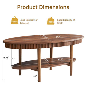 Oval Coffee Table with 2-Tier Storage Shelf