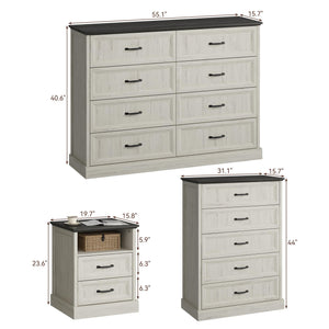 Farmhouse Dresser & Nightstand Bedroom Set – 4 Piece, White