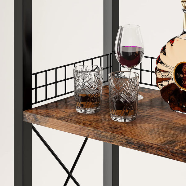 4-Tier Freestanding Wine Rack with Bar Cabinet and Glass Holder