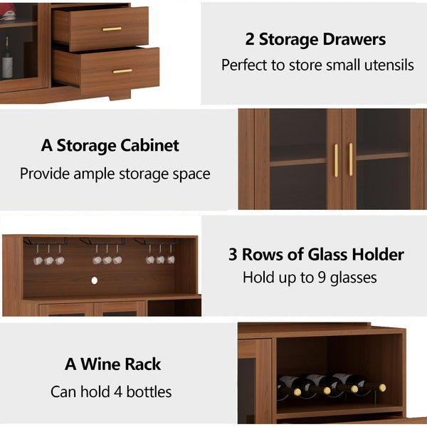 Wine Bar Cabinet with LED Light & Glass Doors