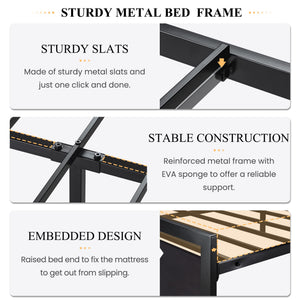 Metal Platform Bed Frame with Headboard & Slat Support