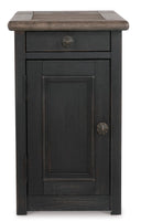 Rustic Chair Side End Table with Pull-Out Tray & USB Ports