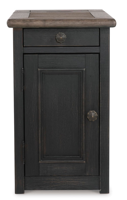 Rustic Chair Side End Table with Pull-Out Tray & USB Ports