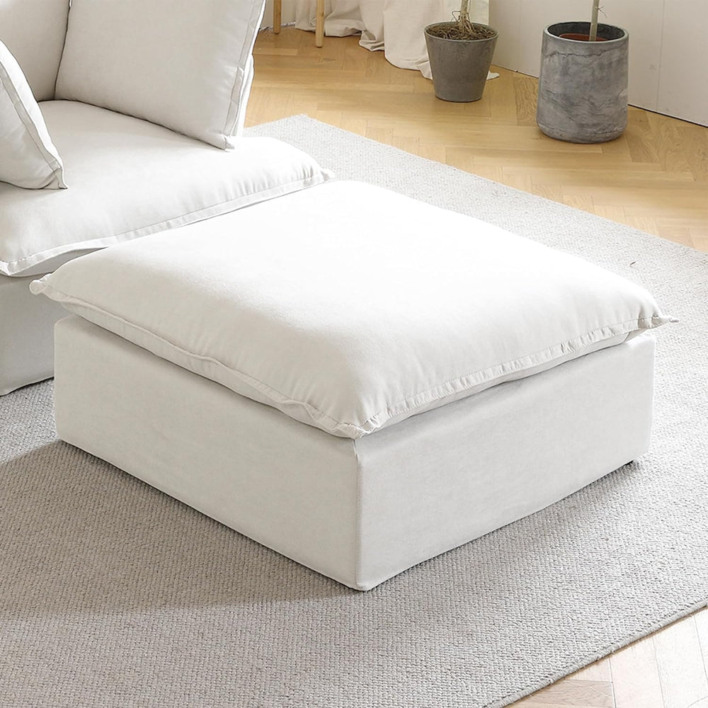 Beige Square Ottoman with Removable Cover