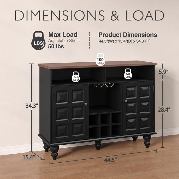 45" Wine Bar Cabinet with Wine Rack & Glass Holder