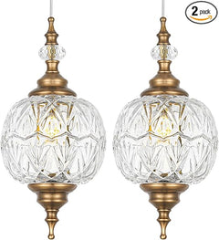 Vintage Glass Pendant Lights Set of 2 – G9 Adjustable Hanging Lights