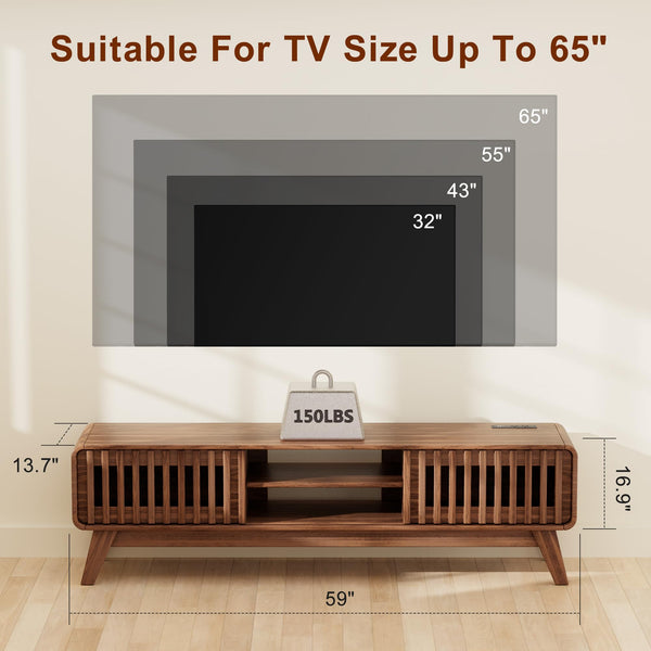 Mid-Century Modern TV Stand with Power Outlet – Fits TVs Up to 65"