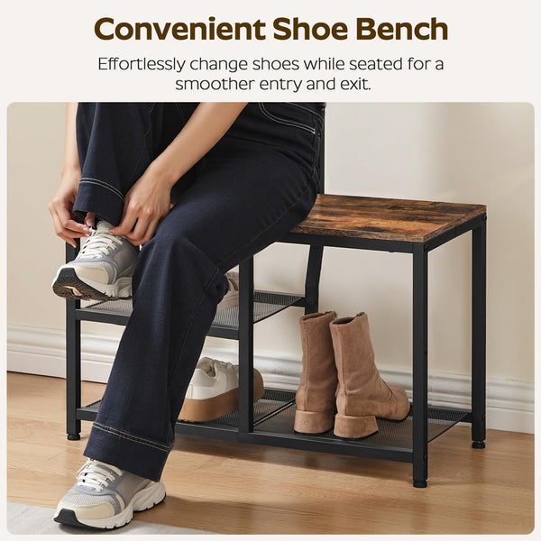 Hall Tree with Bench, Coat Rack & Shoe Storage – Rustic Brown