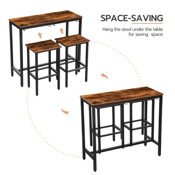 Industrial Bar Table Set with 2 Stools