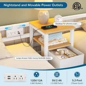 Triple Bunk Bed Twin Size with LED Lights, Charging Station & Storage Drawers