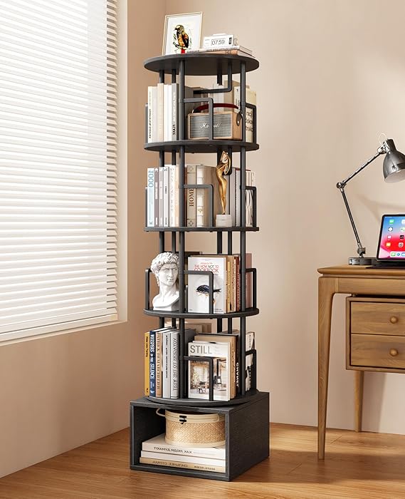 5-Tier Rotating Bookshelf with Storage Cabinet