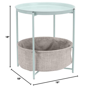 Round Metal End Table with Fabric Storage Bin