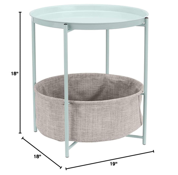 Round Metal End Table with Fabric Storage Bin