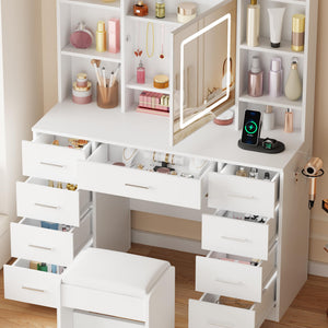 Lighted Makeup Vanity Desk with Mirror, Drawers & Storage
