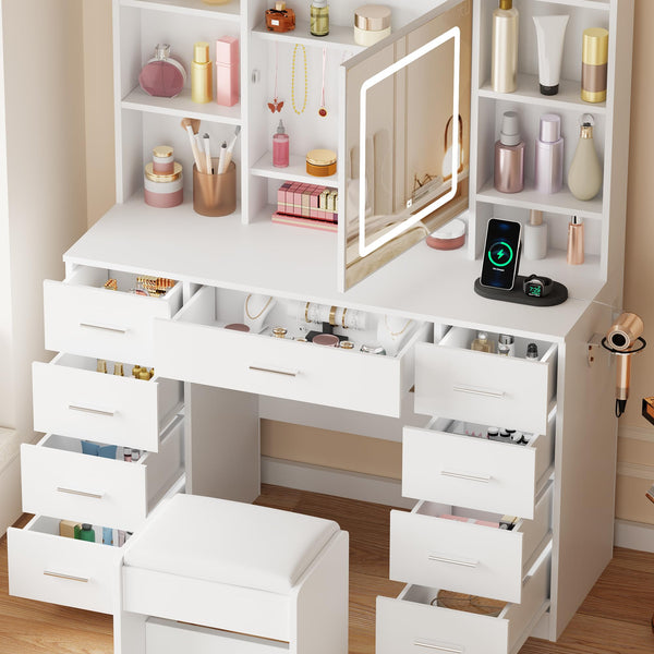 Lighted Makeup Vanity Desk with Mirror, Drawers & Storage