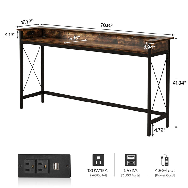 Sofa Console Table with Outlets & USB Ports – 70.9" Extra Long