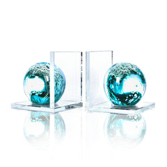 Glass Sea Wave Bookends Set of 2