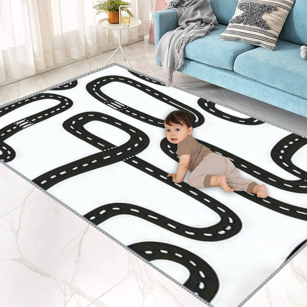 Kids Road Map Play Area Rug, Black & White, 5x8 ft