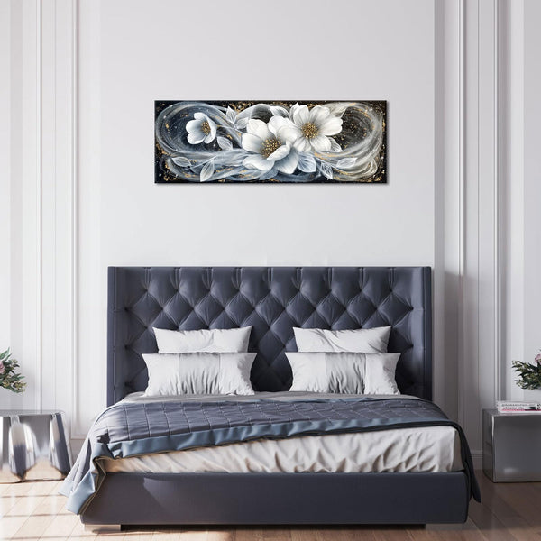 Black & White Magnolia Canvas Wall Art – 20x55 Inch