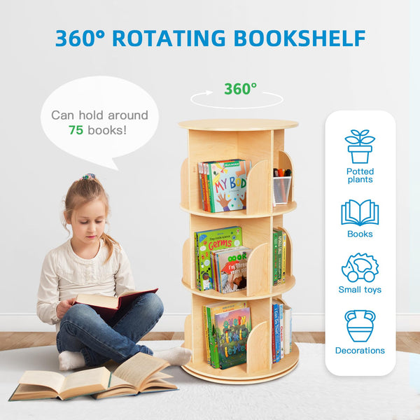 Rotating Corner Bookshelf – 2, 3 & 4-Tier Wood Bookcase