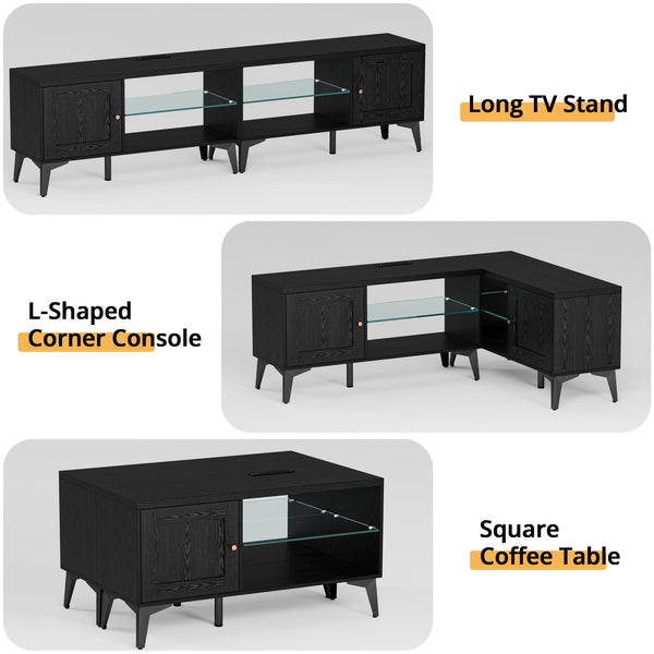 80 Inch 2-in-1 TV Stand for 85 Inch TVs with LED Lights & Charging Station