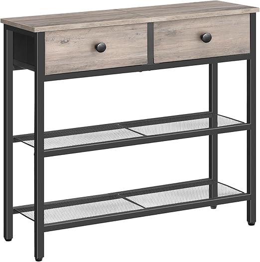 Narrow Console Table with 2 Fabric Drawers & 3-Tier Storage Shelves