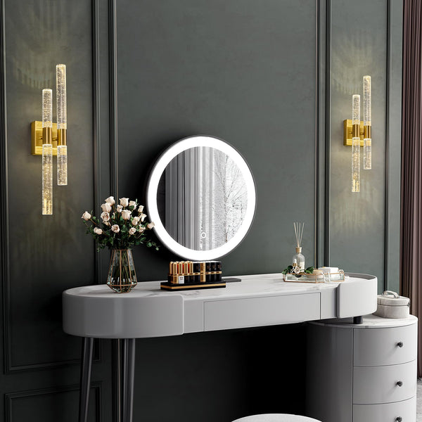 Crystal LED Bathroom Vanity Light Fixtures 2-Pack Gold 21.25in