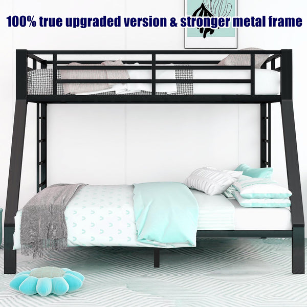 Heavy Duty Metal Bunk Bed with Guardrails & Ladder