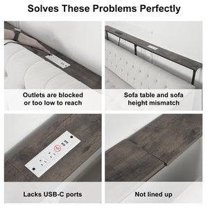 79" Adjustable Behind Couch Console Table with Outlets & LED Lights