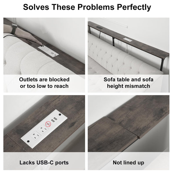 79" Adjustable Behind Couch Console Table with Outlets & LED Lights
