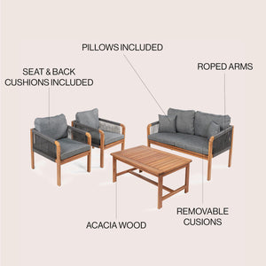 4-Piece Outdoor Patio Conversation Set with Cushions