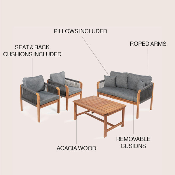 4-Piece Outdoor Patio Conversation Set with Cushions