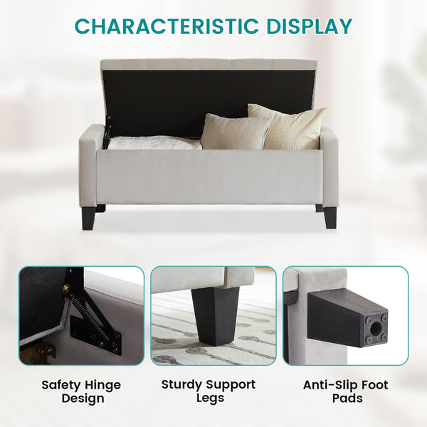 Velvet Storage Ottoman Bench with Side Pockets